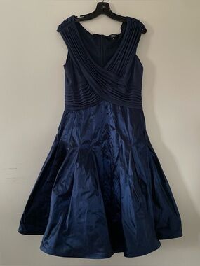 Tadashi Shoji Navy Blue Cocktail Midi Dress 14 Fit and Flare Formal Wedding